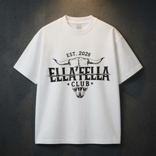 Ella Fella Club Shirt Est 2026 Western Bull Skull Graphic Tee