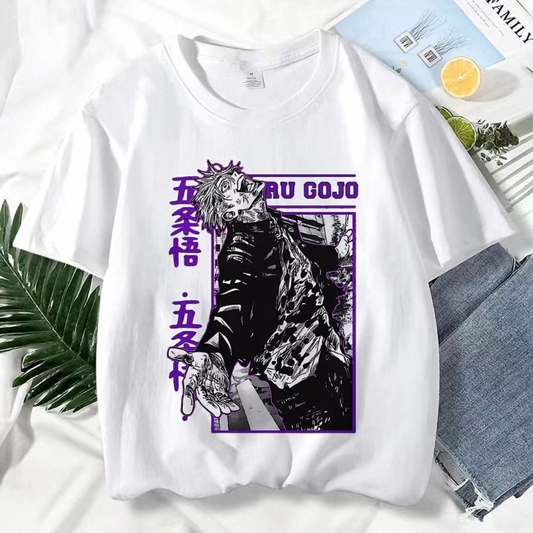 woobulk_1784865154387_0_37dd9239.jpg Satoru Gojo Anime Graphic Tee - Retro Manga Shirt