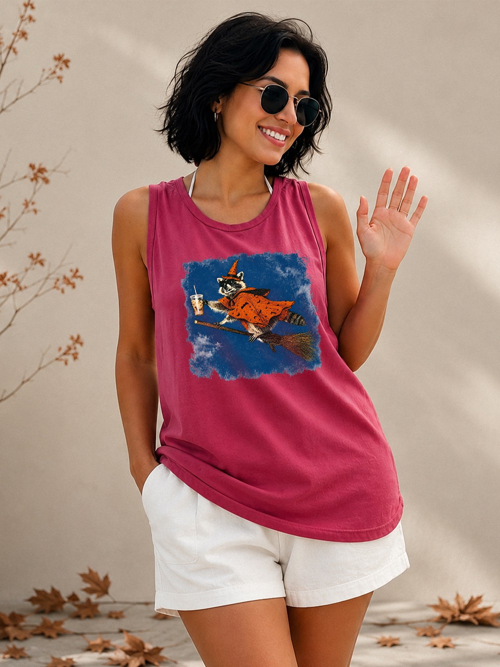 AST Raccoon Witch Iced Coffee Halloween Tank Top