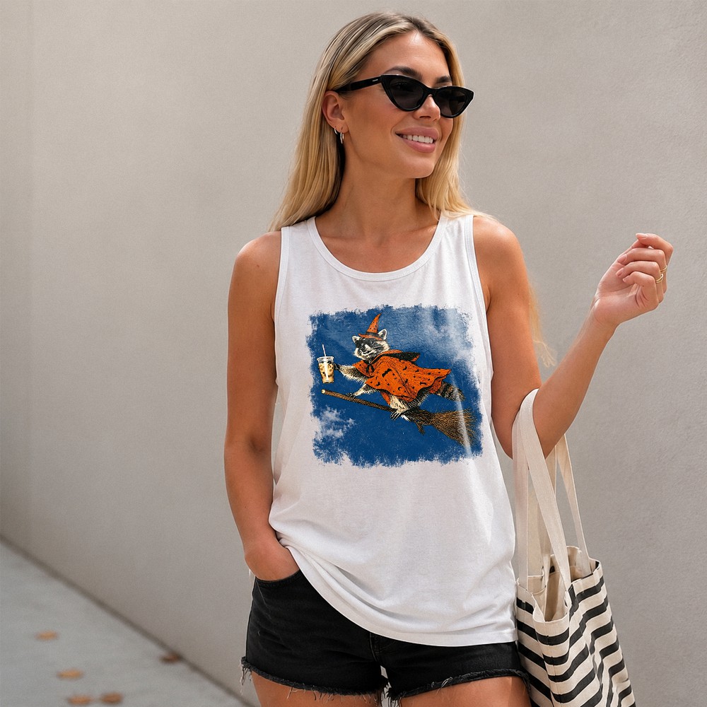 AST Raccoon Witch Iced Coffee Halloween Tank Top