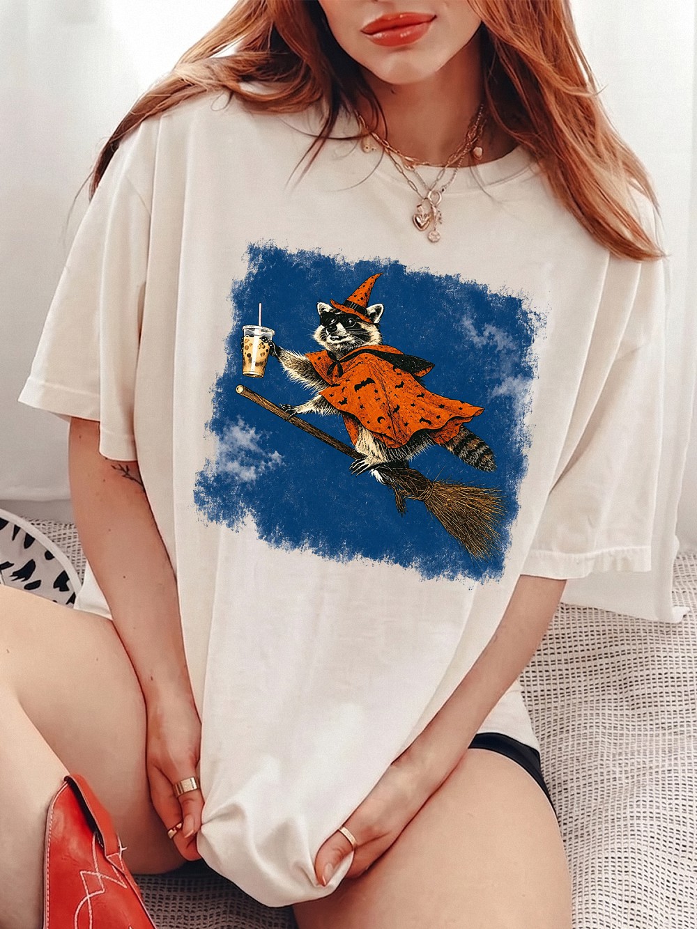 AST Raccoon Witch Iced Coffee Halloween Tank Top