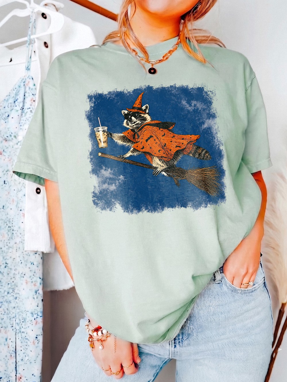AST Raccoon Witch Iced Coffee Halloween Tank Top