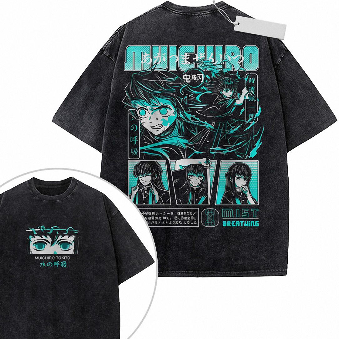 Muichiro Tokito Vintage Wash Graphic Tee: Mist Breathing Anime Shirt