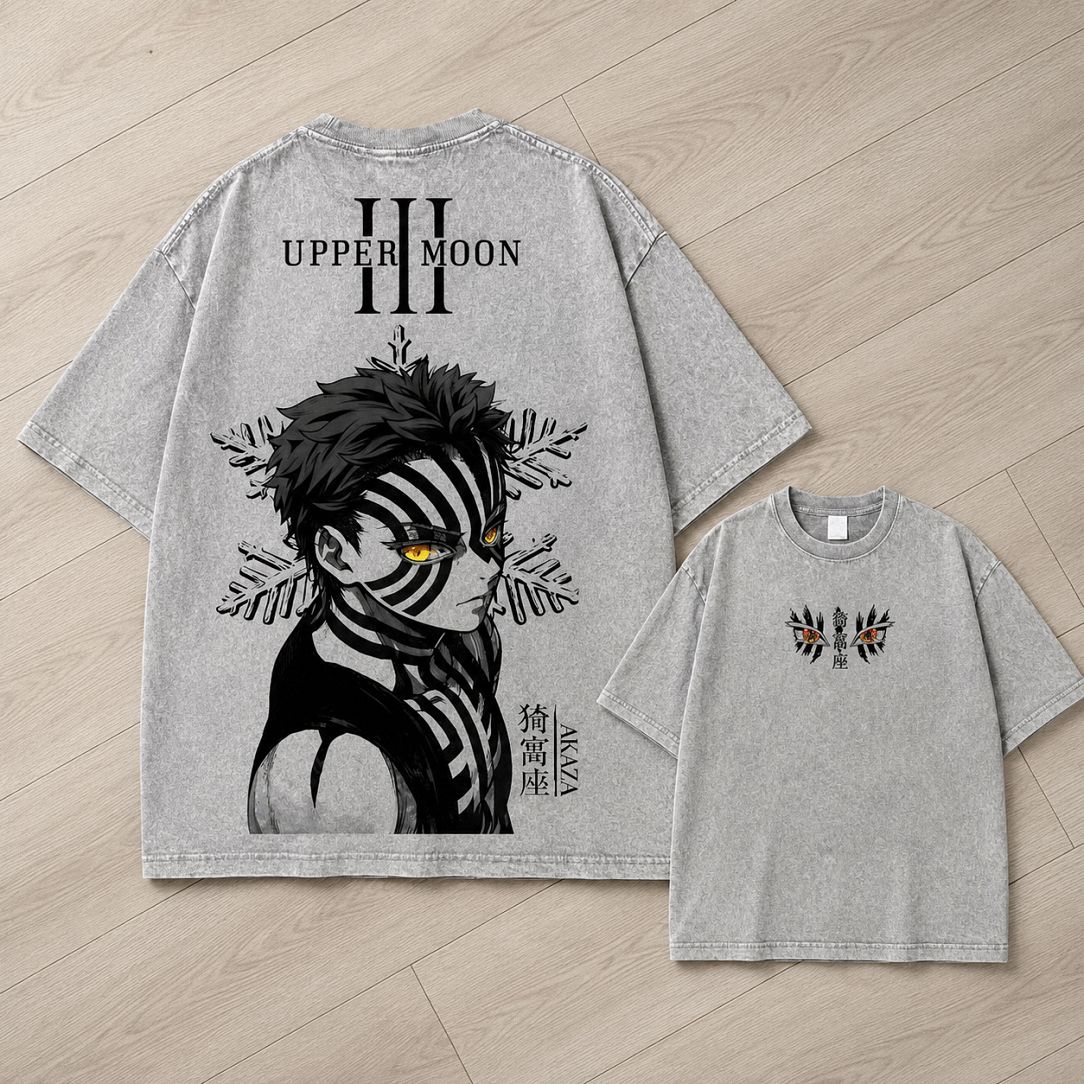 Akaza Vintage Wash T-Shirt | Upper Moon III Anime Streetwear Graphic Tee