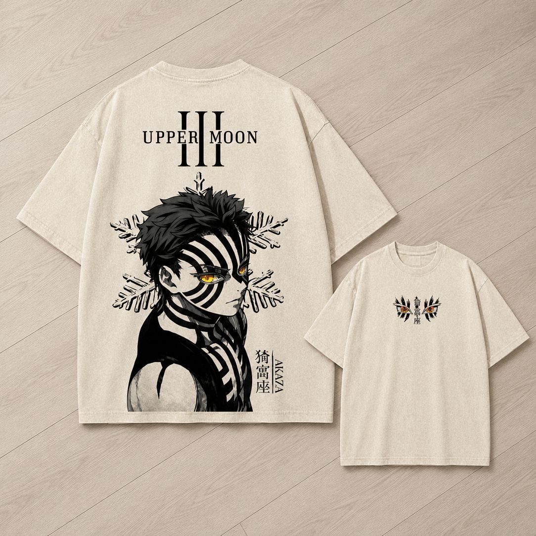 Akaza Vintage Wash T-Shirt | Upper Moon III Anime Streetwear Graphic Tee