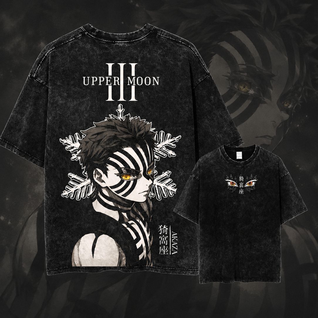 Akaza Vintage Wash T-Shirt | Upper Moon III Anime Streetwear Graphic Tee