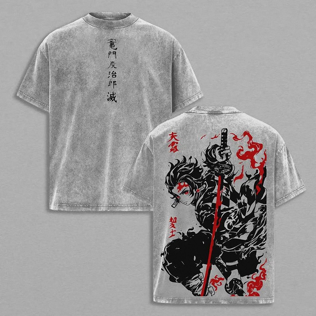 Tanjiro Kamado Vintage Wash Anime Graphic T-Shirt dvbxpjao
