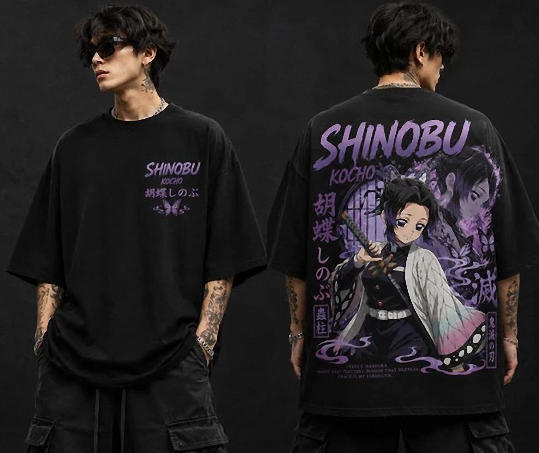 Shinobu Kocho Graphic Tee - Minimalist Anime Butterfly Shirt nrgnbfrp
