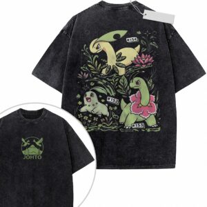 Chikorita Bayleef Meganium Johto Vintage Wash T-Shirt | dbfidjqc