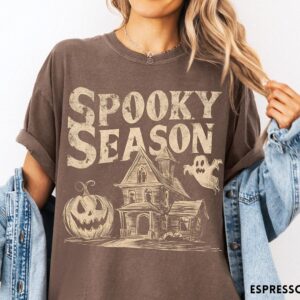 Vintage Spooky Season Halloween Shirt Haunted House Graphic Tee