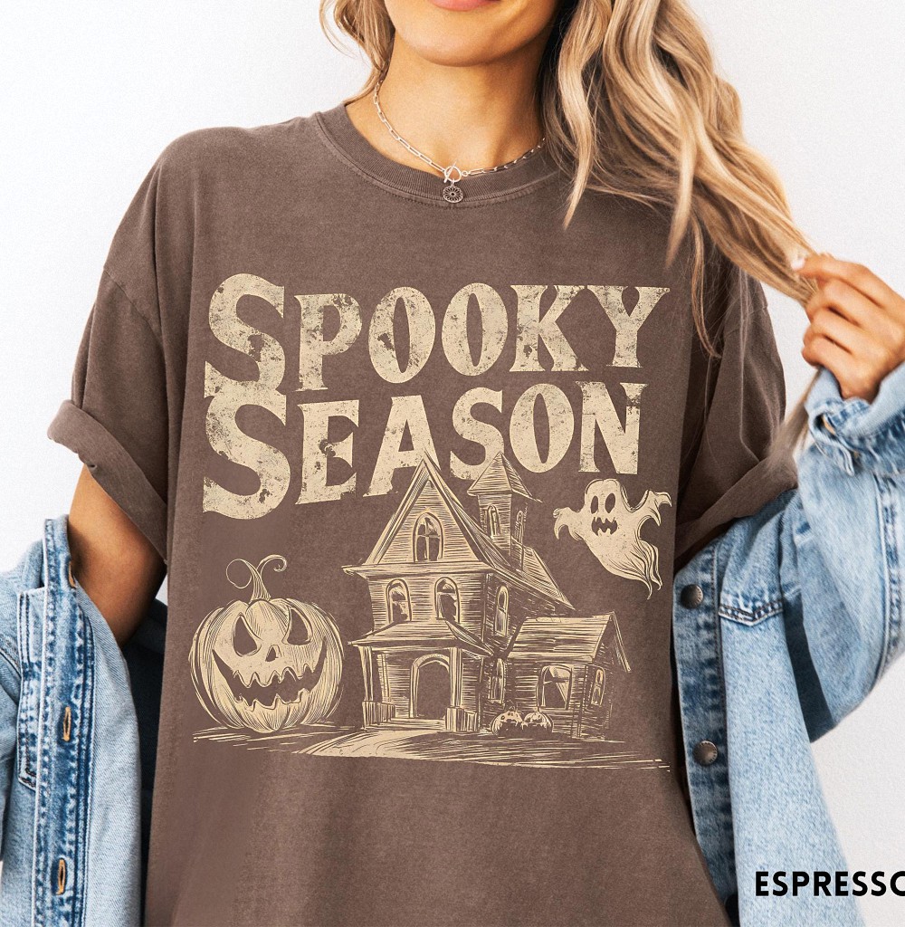 Vintage Spooky Season Halloween Shirt Haunted House Graphic Tee