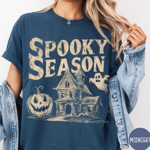 Vintage Spooky Season Halloween Shirt Haunted House Graphic Tee