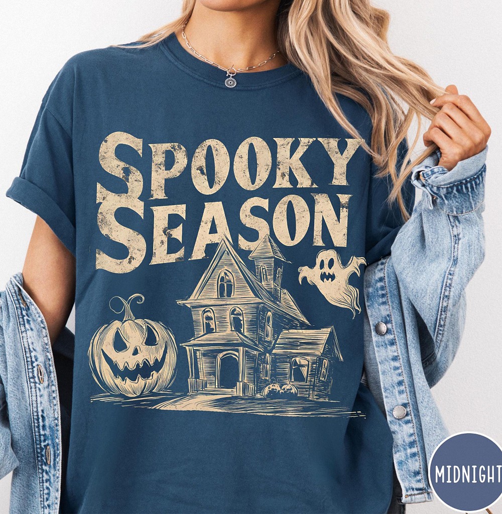 Vintage Spooky Season Halloween Shirt Haunted House Graphic Tee