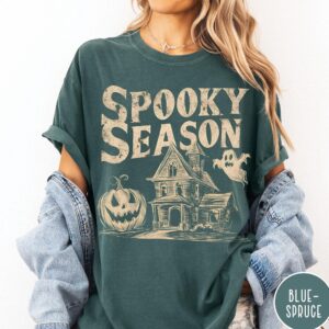 Vintage Spooky Season Halloween Shirt Haunted House Graphic Tee