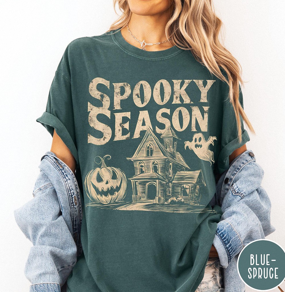 Vintage Spooky Season Halloween Shirt Haunted House Graphic Tee
