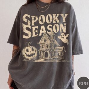 Vintage Spooky Season Halloween Shirt Haunted House Graphic Tee