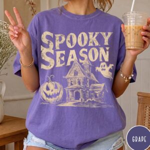 Vintage Spooky Season Halloween Shirt Haunted House Graphic Tee