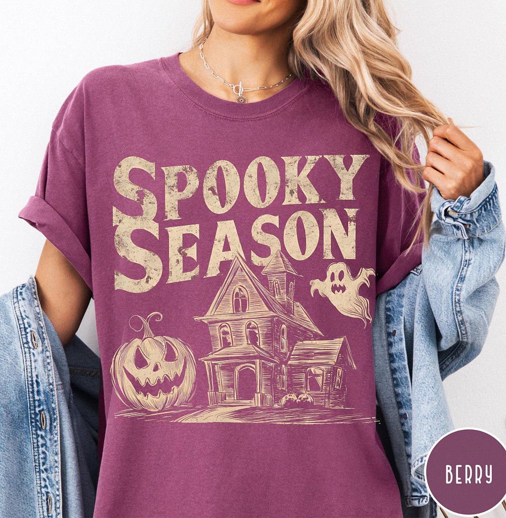 Vintage Spooky Season Halloween Shirt Haunted House Graphic Tee