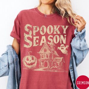 Vintage Spooky Season Halloween Shirt Haunted House Graphic Tee