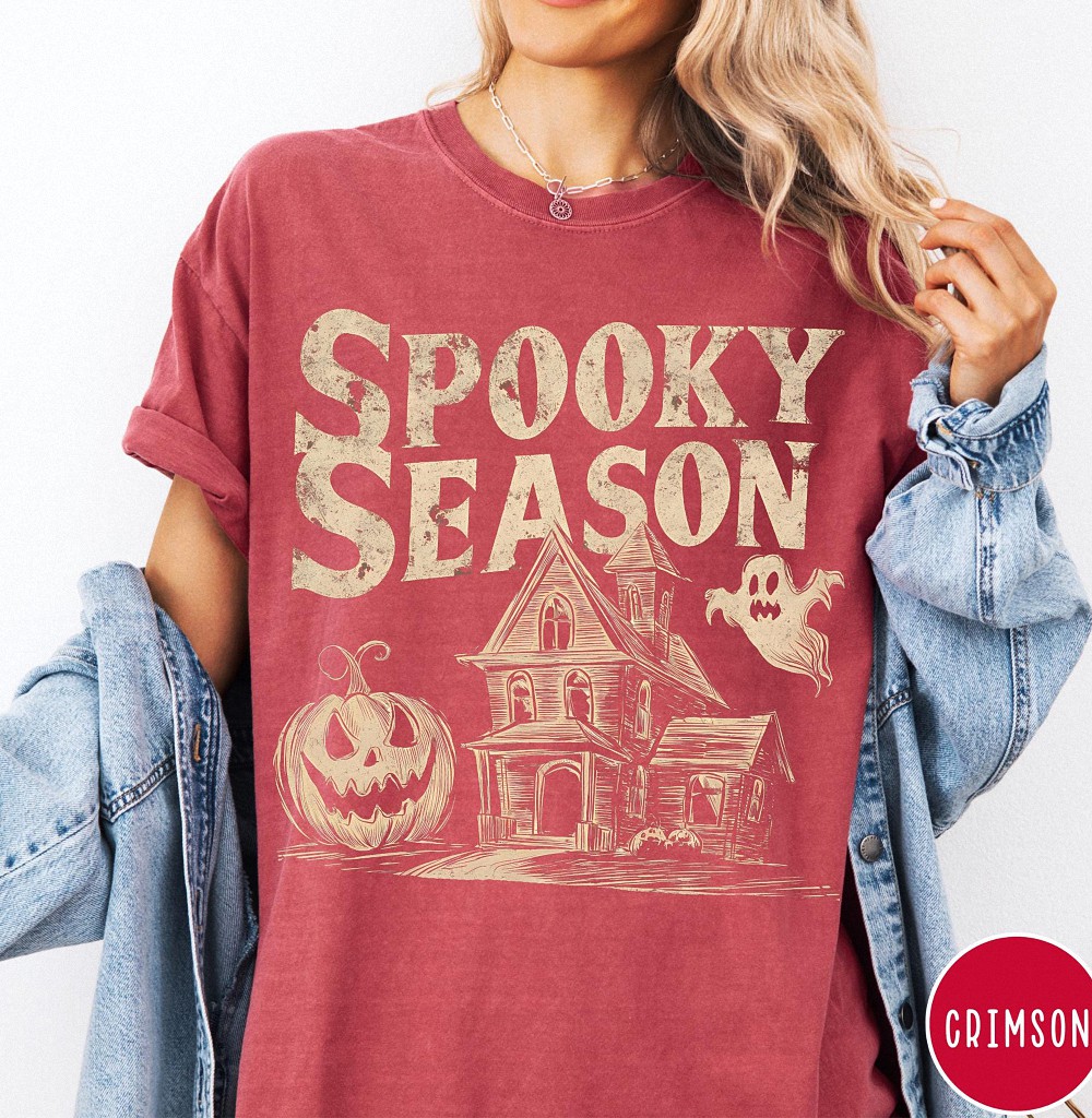 Vintage Spooky Season Halloween Shirt Haunted House Graphic Tee