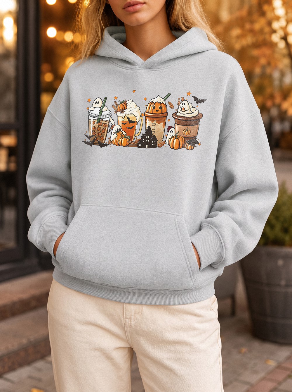 Cute Pumpkin Spice Ghost Coffee Hoodie - Fall & Halloween
