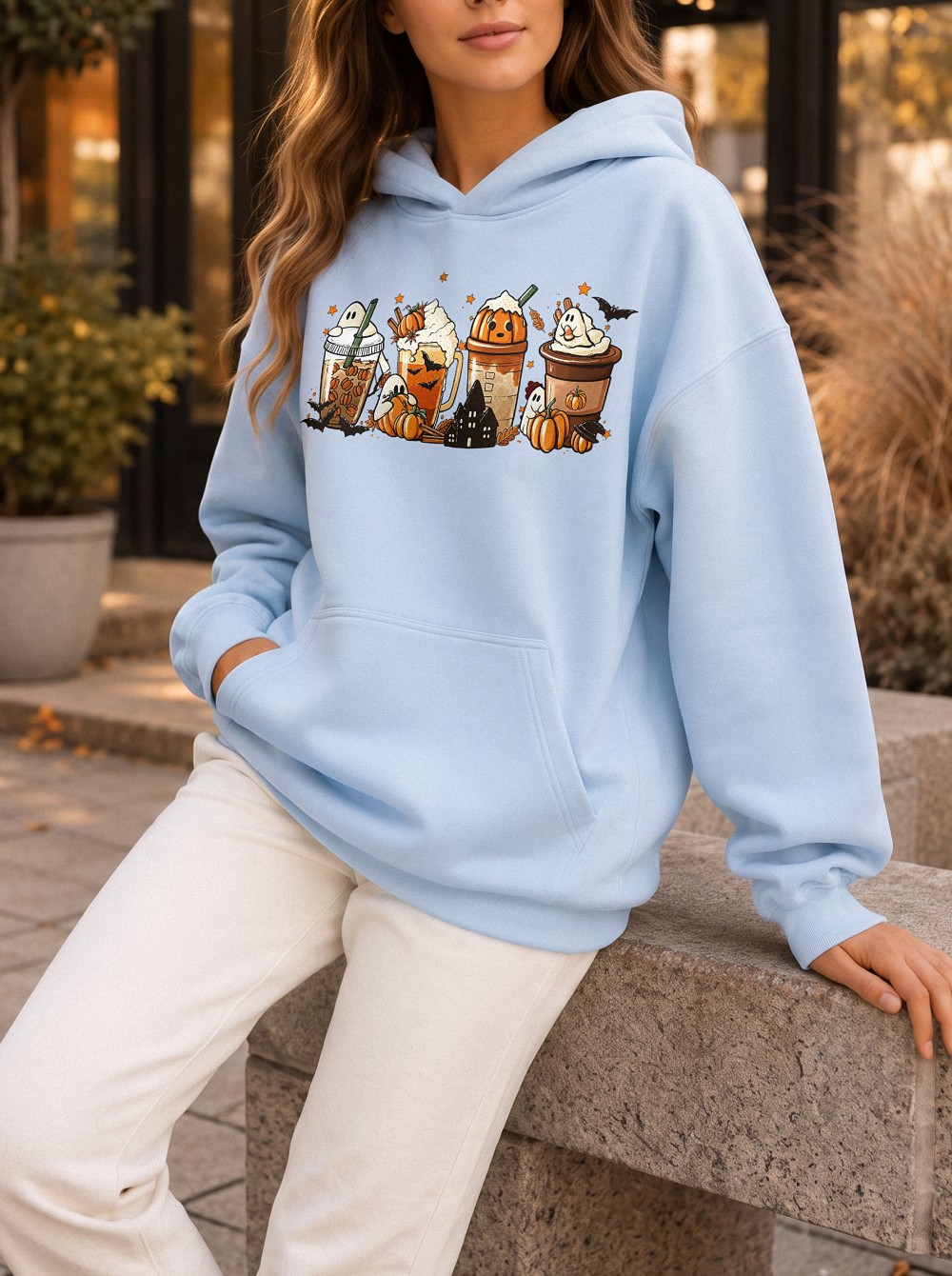 Cute Pumpkin Spice Ghost Coffee Hoodie - Fall & Halloween