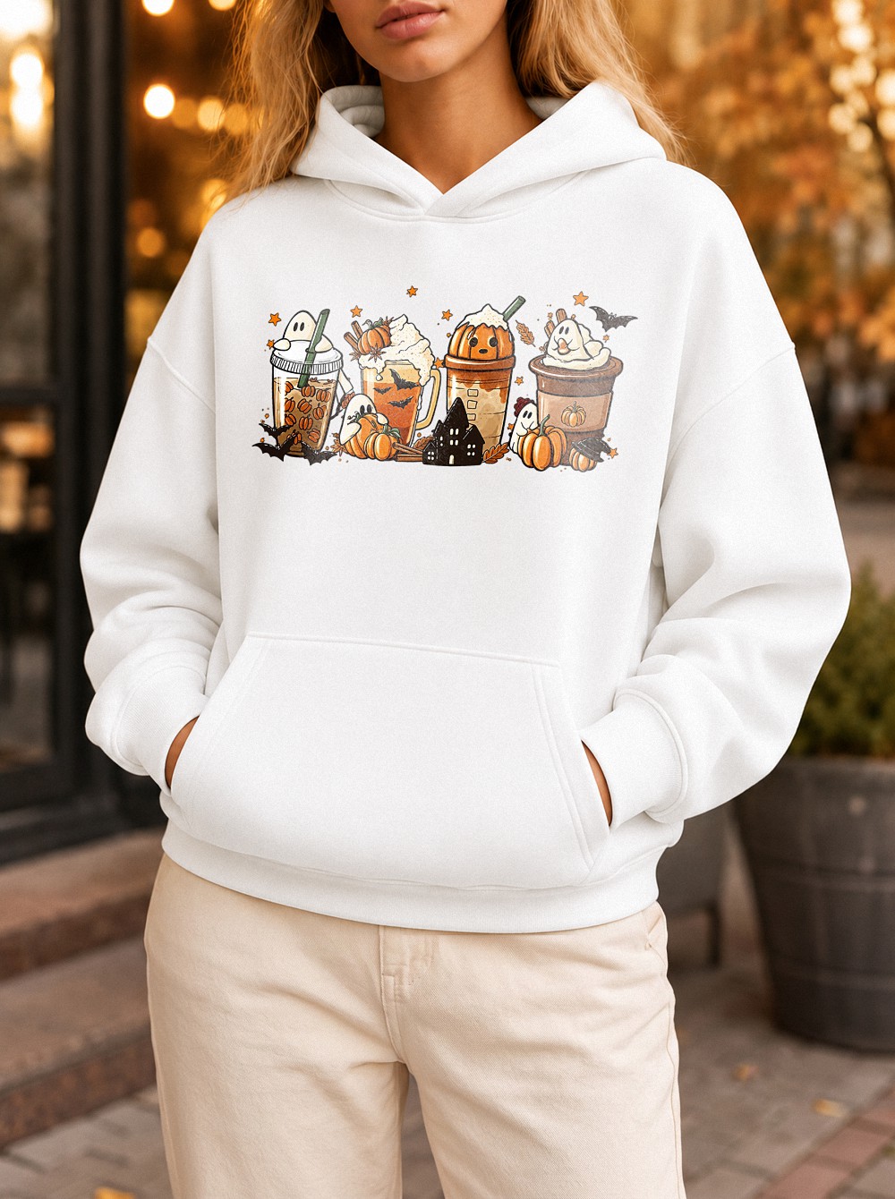 Cute Pumpkin Spice Ghost Coffee Hoodie - Fall & Halloween