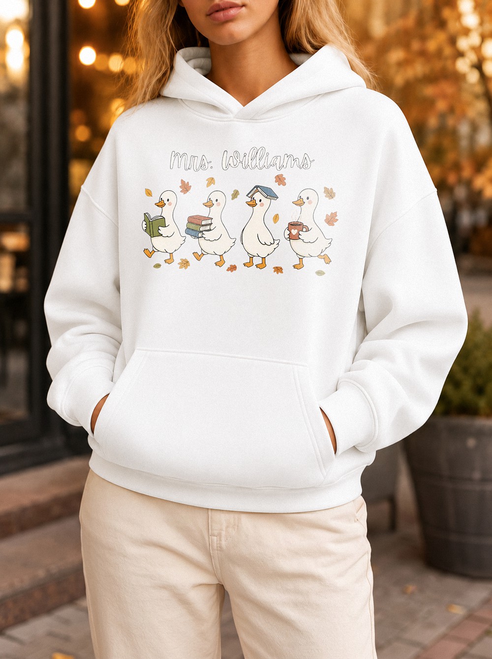 Mrs. Williams Custom Teacher Hoodie with Cute Autumn Ducks