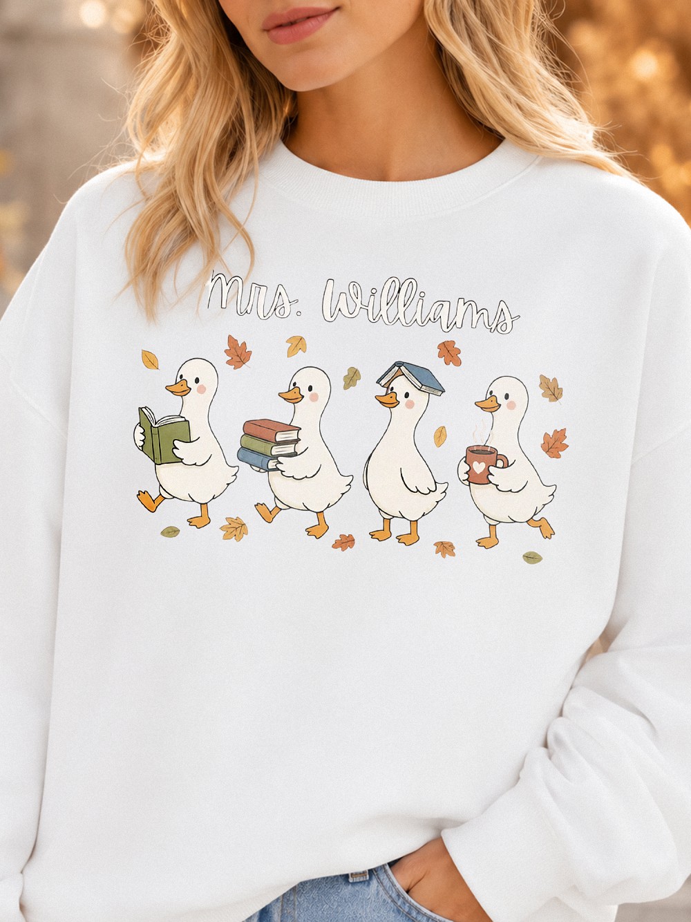 Mrs. Williams Custom Teacher Hoodie with Cute Autumn Ducks