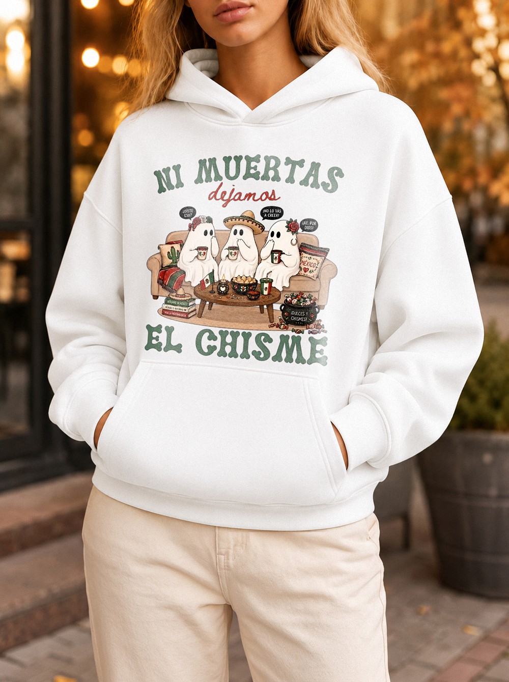Ni Muertas Dejamos El Chisme Cute Ghost Latina Halloween Hoodie