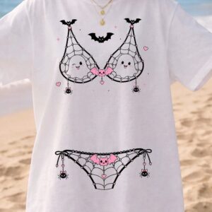 Kawaii Ghost Spiderweb Bikini Illusion Halloween Tee