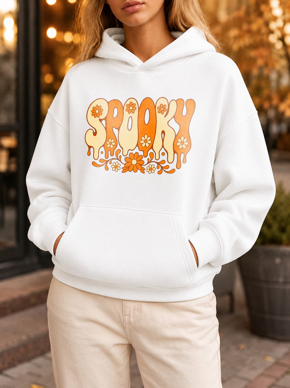 Retro Spooky Hoodie - Groovy Floral Halloween Sweatshirt for Women
