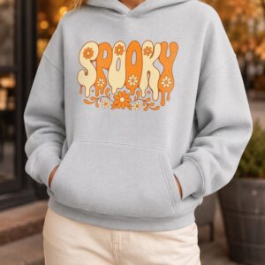 Retro Spooky Hoodie - Groovy Floral Halloween Sweatshirt for Women