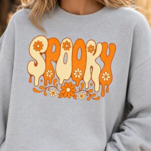 Retro Spooky Hoodie - Groovy Floral Halloween Sweatshirt for Women