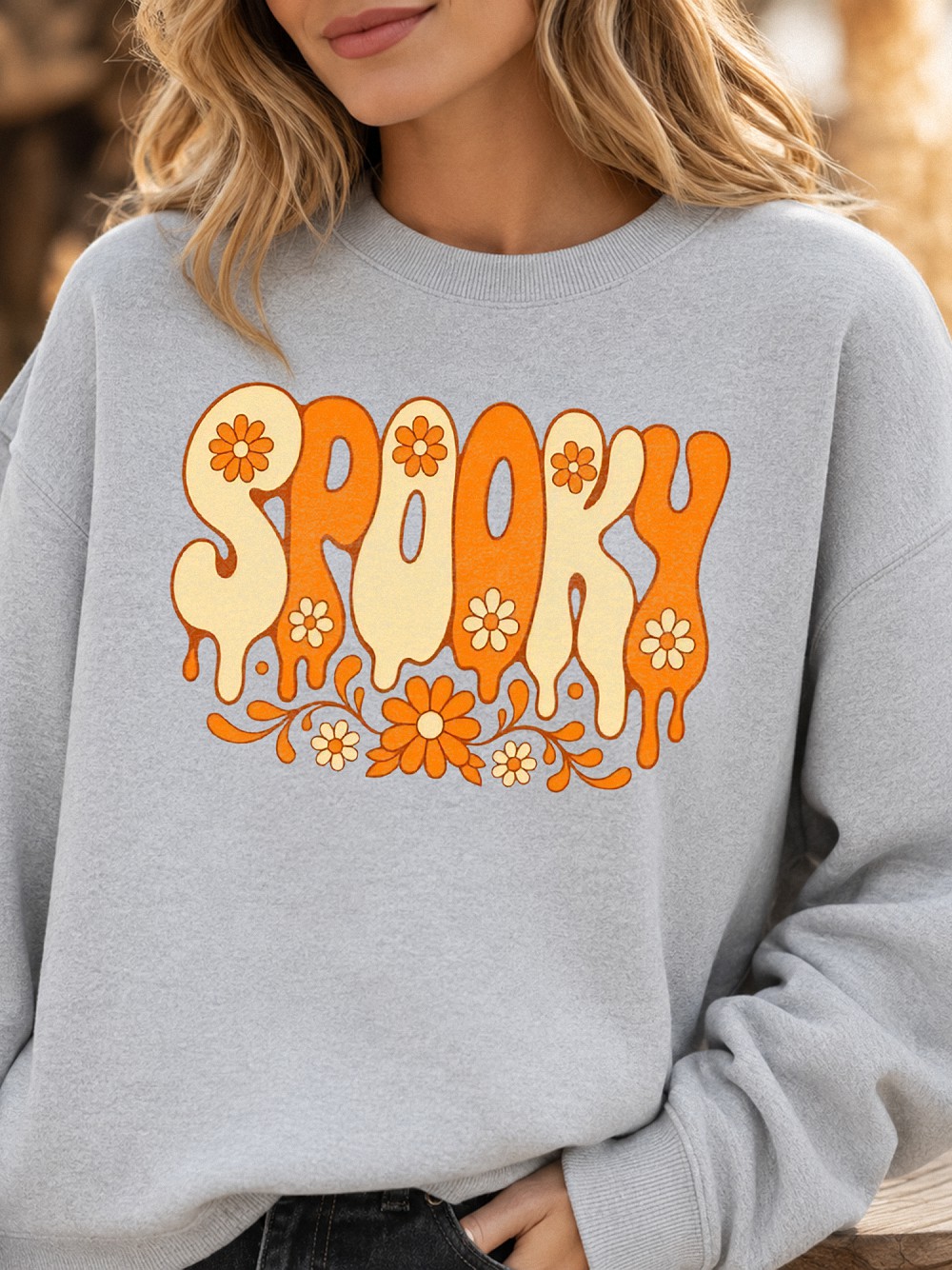 Retro Spooky Hoodie - Groovy Floral Halloween Sweatshirt for Women