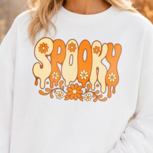 Retro Spooky Hoodie - Groovy Floral Halloween Sweatshirt for Women