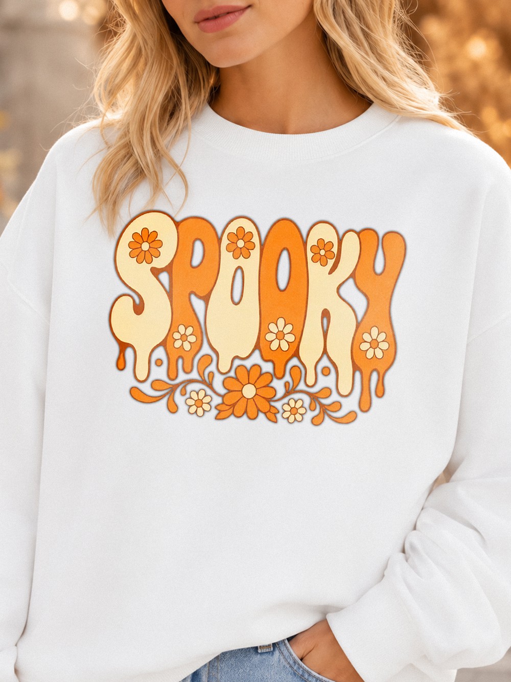 Retro Spooky Hoodie - Groovy Floral Halloween Sweatshirt for Women