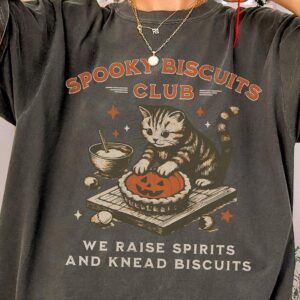 Spooky Biscuits Club Vintage Cat Shirt Halloween Baking Tee
