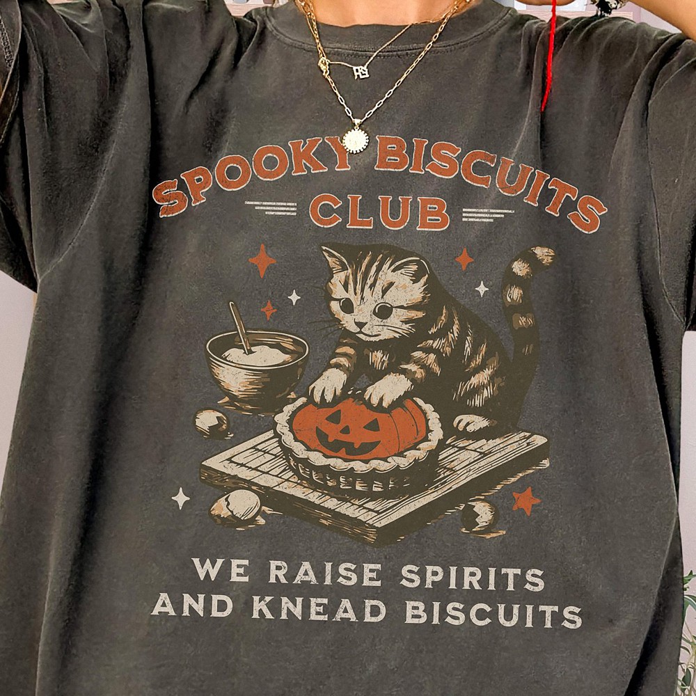 Spooky Biscuits Club Vintage Cat Shirt Halloween Baking Tee
