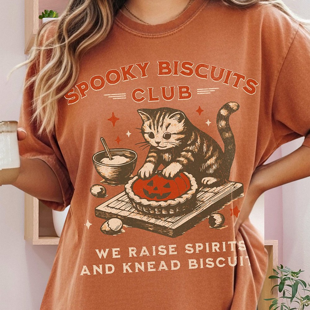 Spooky Biscuits Club Vintage Cat Shirt Halloween Baking Tee