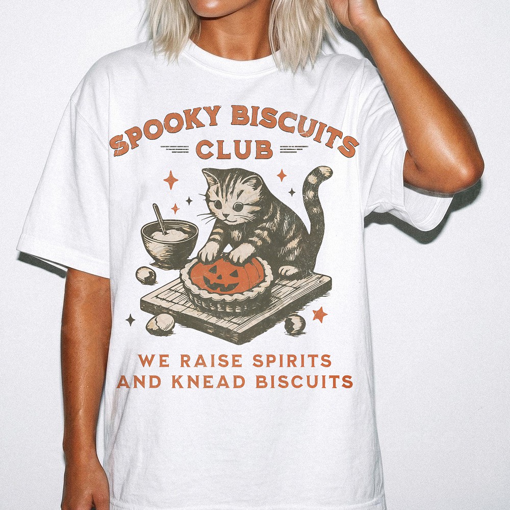 Spooky Biscuits Club Vintage Cat Shirt Halloween Baking Tee