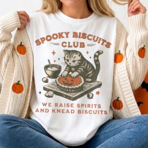 Spooky Biscuits Club Vintage Cat Shirt Halloween Baking Tee