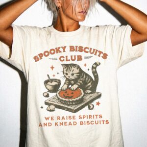 Spooky Biscuits Club Vintage Cat Shirt Halloween Baking Tee