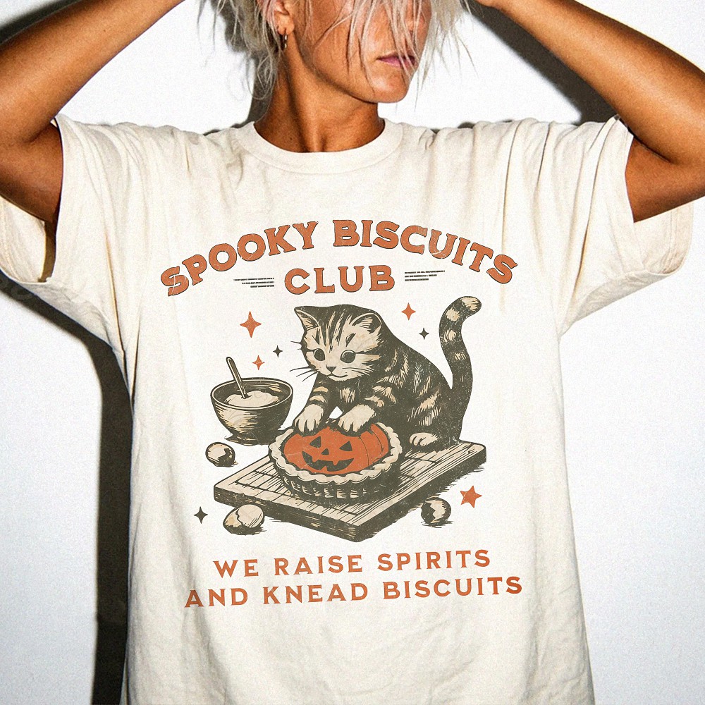 Spooky Biscuits Club Vintage Cat Shirt Halloween Baking Tee
