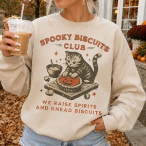 Spooky Biscuits Club Vintage Cat Shirt Halloween Baking Tee