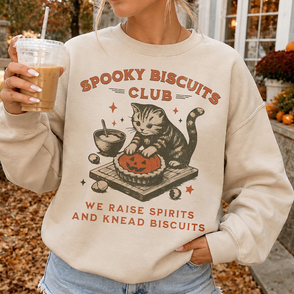 Spooky Biscuits Club Vintage Cat Shirt Halloween Baking Tee