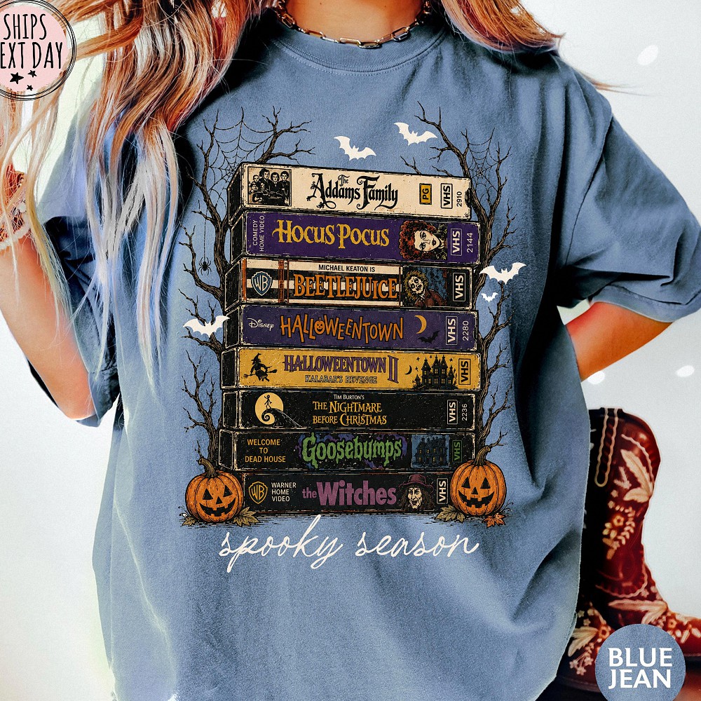 90s Halloween Movies VHS T-Shirt - Hocus Pocus & Beetlejuice Retro Tee