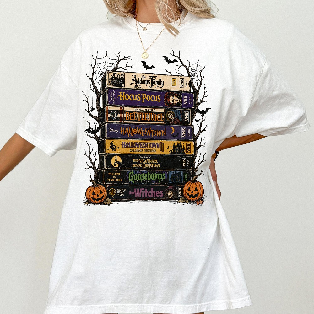 90s Halloween Movies VHS T-Shirt - Hocus Pocus & Beetlejuice Retro Tee