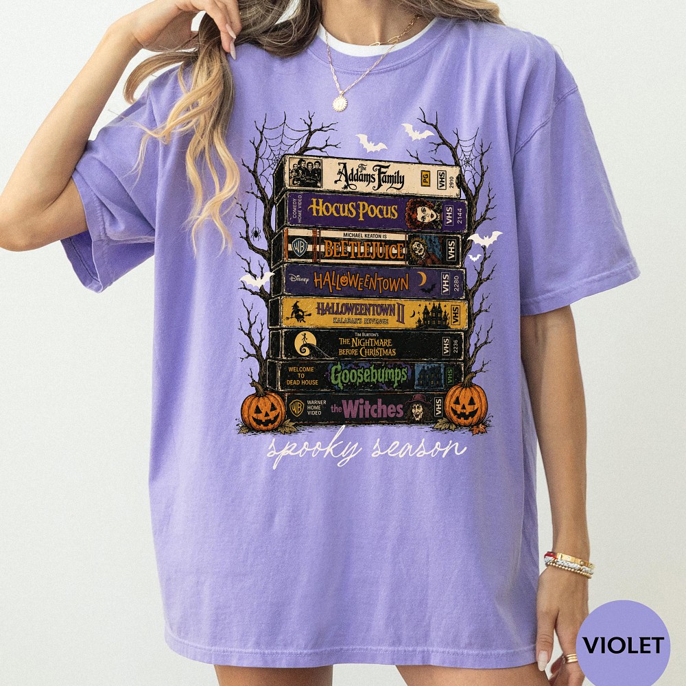90s Halloween Movies VHS T-Shirt - Hocus Pocus & Beetlejuice Retro Tee