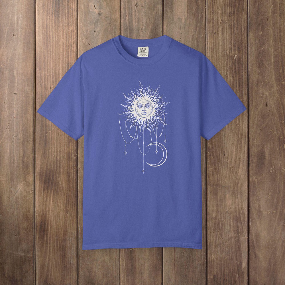 Vintage Celestial Sun and Moon Graphic Tee - Boho Mystical Shirt